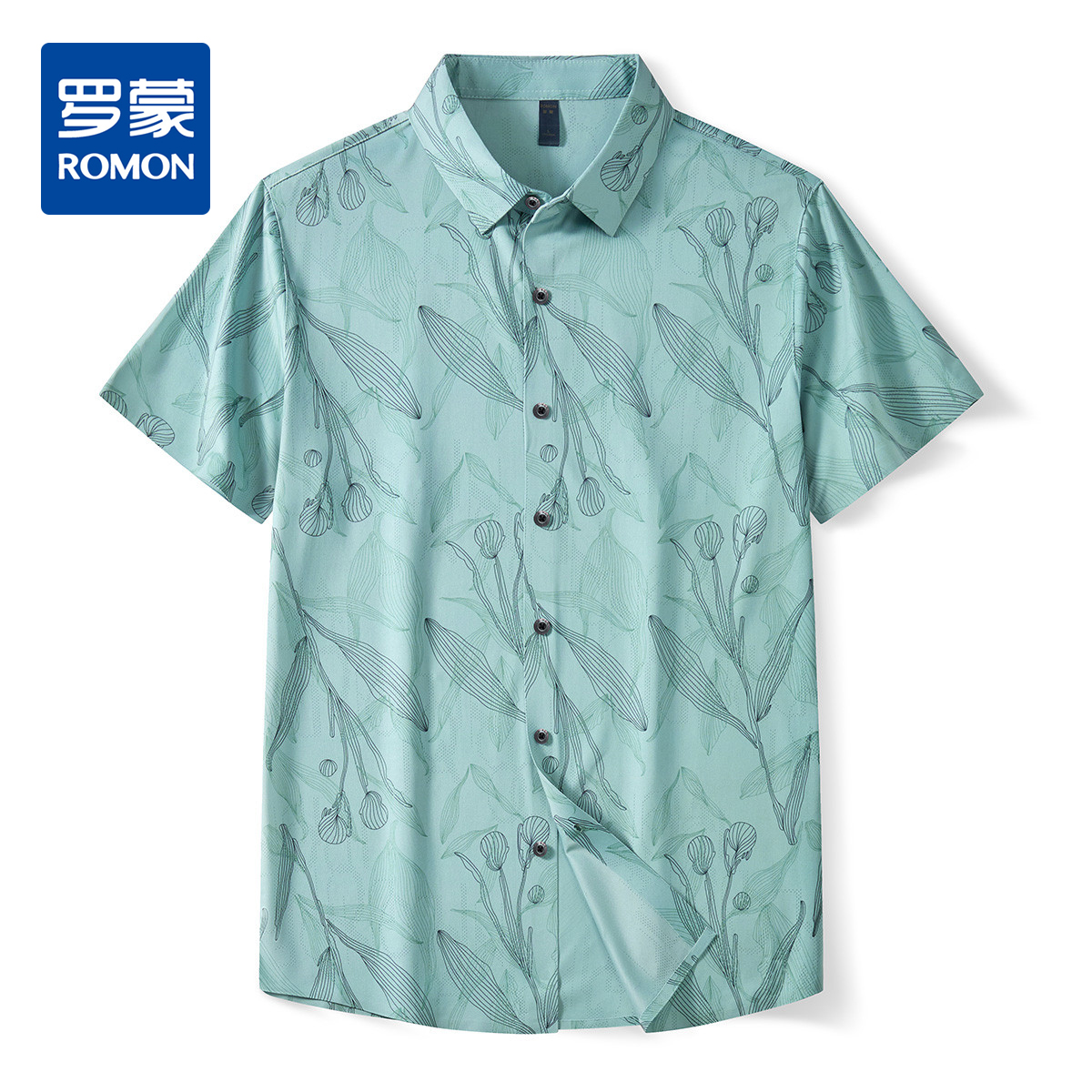 【沙滩风】罗蒙男士植物满印速干衬衫男短袖男夏季薄款冰丝男衬衫