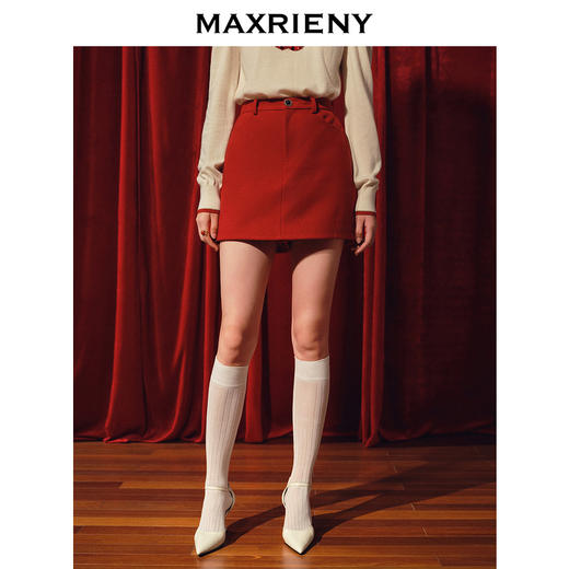 【商场同款】MAXRIENY复古箱型羊毛混纺裤裙2023冬季新款短裤女(货号:MC88PA801) 商品图2