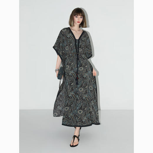 COCOBELLA波普印花7米+蕾丝镶边连衣裙度假大码长裙FR7040 商品图1