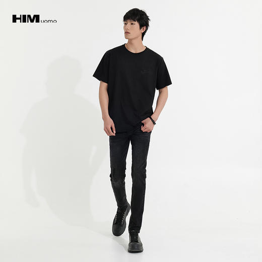 HIM漢崇  字母压印短袖T恤男舒适微弹精梳棉休闲圆领上衣 2026夏季 商品图1
