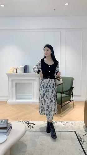 轻熟有涵养！法式茶歇复古拼接印花连衣裙