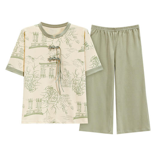 睡衣女夏季盘扣装饰短袖七分裤甜美薄款气质国风家居服新中式套装_ZSY 商品图4