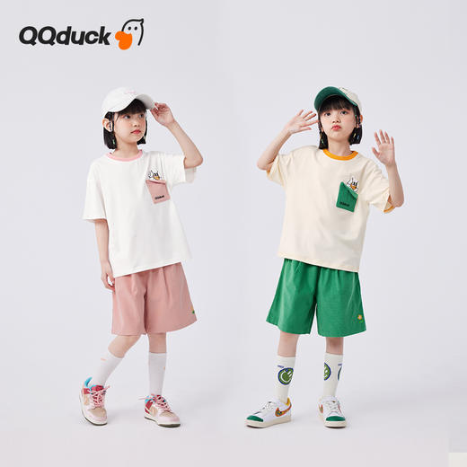 【清仓捡漏】【两件套】【120-165】【可可鸭】女童夏季短袖短裤套装（上衣：95%棉 5%氨纶 裤子：100%棉） 商品图1