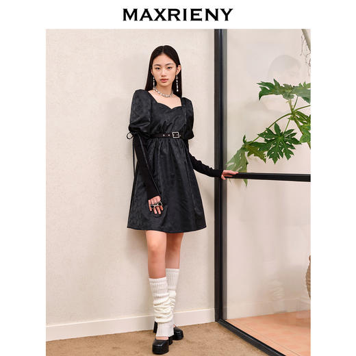 MAXRIENY宫廷复古风绑带设计娃娃裙早秋提花廓形连衣裙(货号:MS88DR556) 商品图1