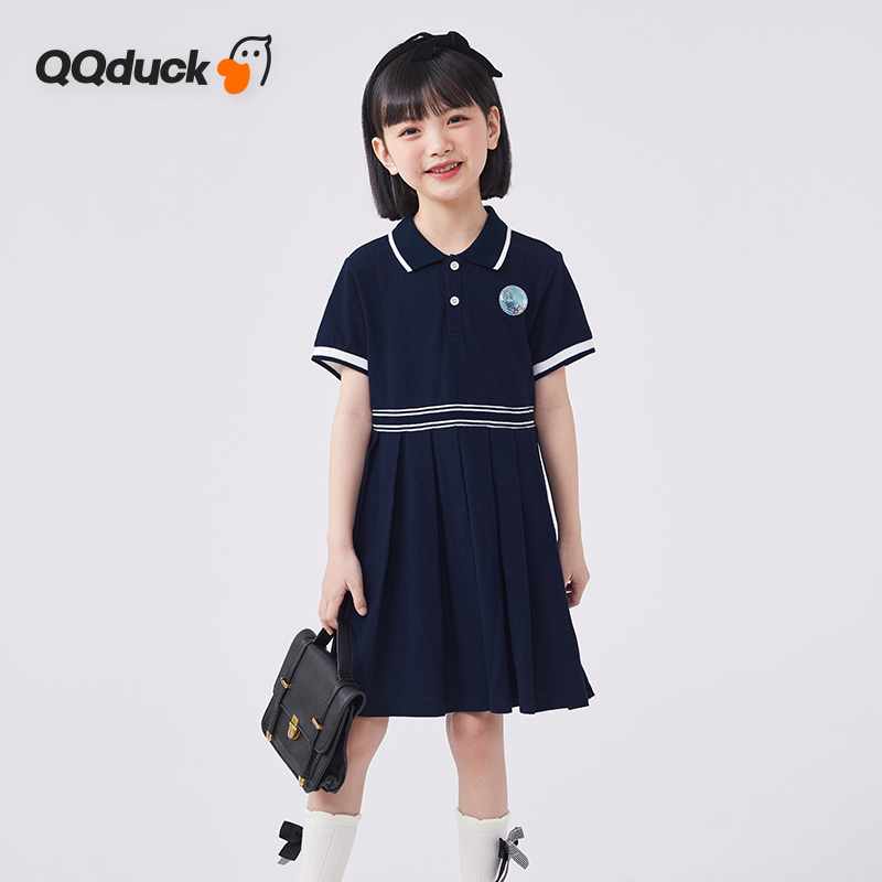 【120-165】【可可鸭】女童夏季短袖裙子polo领连衣裙