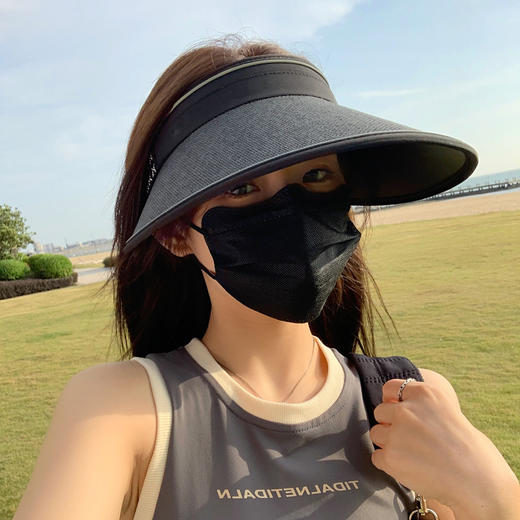 【满足你的户外需求，遮阳舒适，轻巧便捷！】韩版夏季帽子女 时尚字母纸草防晒遮阳帽 太阳大檐遮脸空顶帽！-QQ-ry 商品图5