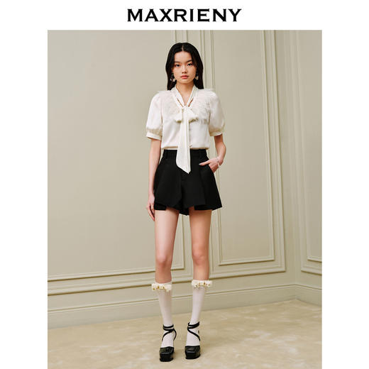 MAXRIENY法式复古浪漫氛围感雪纺衫23泡泡袖设计感上衣(货号:MC88TP098) 商品图1