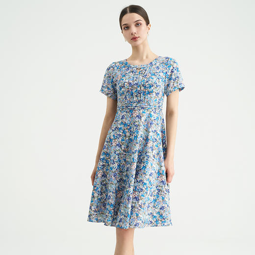 司歌圆领印花碎花连衣裙短袖优雅EA891334X 商品图4