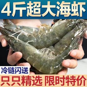 【4斤装！新鲜海捕大虾】鲜活速冻，壳薄肉嫩，营养美味，锁住虾的鲜与紧致！基围虾盐冻冷冻无冰海虾海鲜