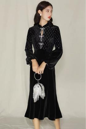 槿爷东方 高端定制丝绒连衣裙 11989