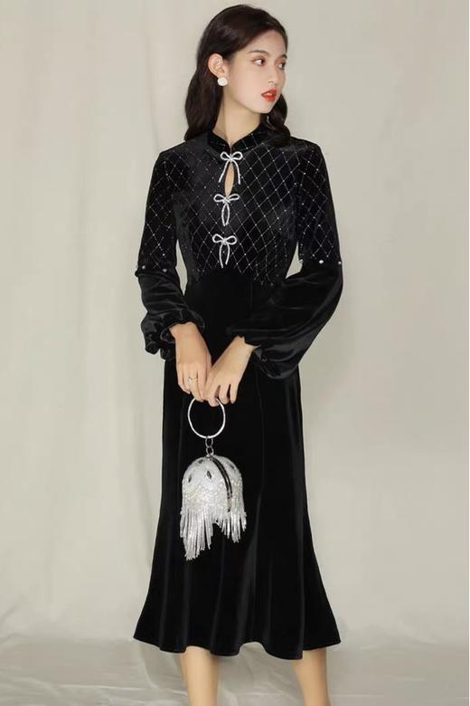 槿爷东方 高端定制丝绒连衣裙 11989 商品图0