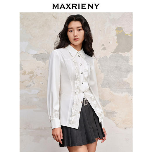 【商场同款】MAXRIENY宫廷复古感巴洛克式收腰荷叶边衬衫修身上衣(货号:MC88TP606) 商品图2