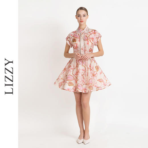 LIZZY优雅名媛千金宫廷风印花丝麻仙女风连衣裙7992 商品图2