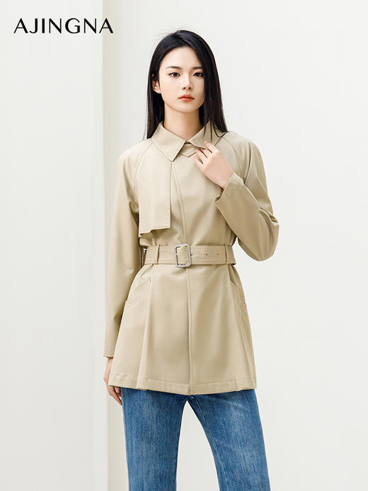 【商场同款】阿菁娜2024春季新款收腰翻领扣风衣外套A29C105001 商品图0