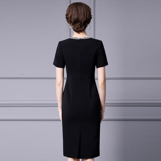 OYS-203709黑色正式场合包臀裙手工钉钻圆领高腰短袖连衣裙 商品图2
