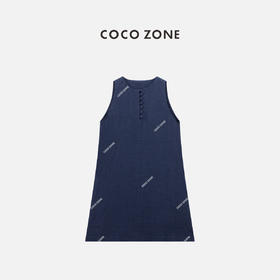 COCO ZONE"安东尼"夏季半开纽扣无袖连衣裙纯色圆领A字裙CC1B0877
