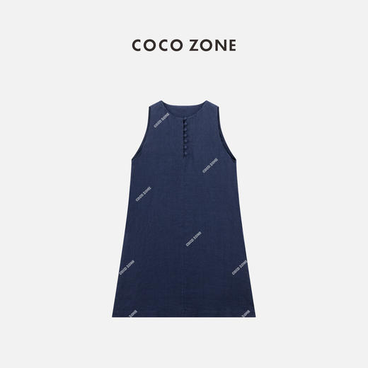 COCO ZONE"安东尼"夏季半开纽扣无袖连衣裙纯色圆领A字裙CC1B0877 商品图0
