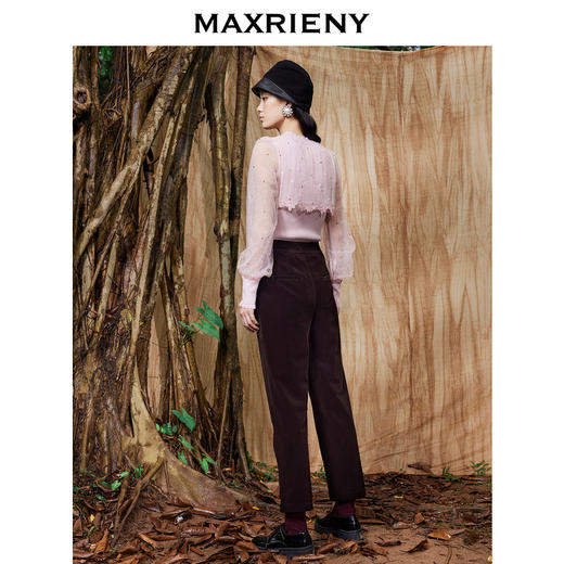MAXRIENY咖色灯芯绒锥形裤高腰复古休闲裤通勤裤子女(货号:MC87PA783) 商品图3