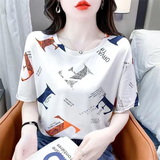 ALBB-夏季韩版新款半袖体恤女士装2024年条纹洋气短袖t恤衫宽松上衣服 商品图7