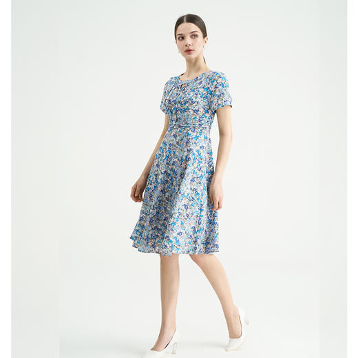 司歌圆领印花碎花连衣裙短袖优雅EA891334X 商品图1