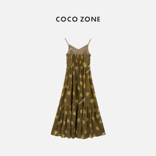 COCO ZONE"苏丽丝"夏季设计感印花吊带连衣裙气质无袖V领褶皱长裙CC1B0955 商品图5
