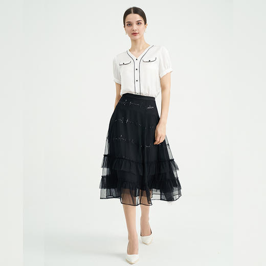 司歌雪纺上衣拼色v领休闲知性ET891330Y 商品图2