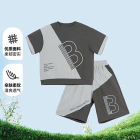 贝贝怡24夏季款男童短袖短裤套装撞色休闲透气两件套ZB2DT046