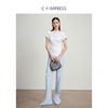 西嘉C+IMPRESS/西嘉时髦不对称侧开衩圆领短袖百搭显瘦高支醋酸棉T恤T2401086 商品缩略图2