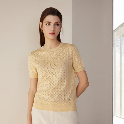 【棉桑蚕丝针织短袖套衫】24年夏季新款黄色时尚百搭针织上衣 商品图3