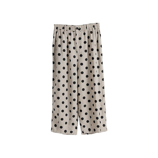 * 绽放283朵/亚麻卡其黑波点休闲宽松直筒设计感全腰松紧压褶九分裤 商品图4