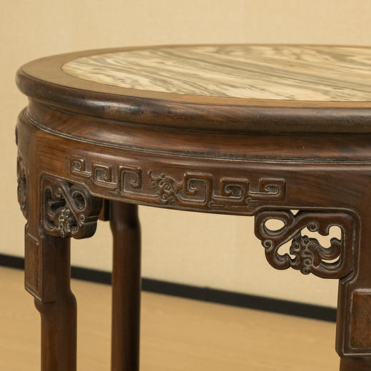 清 红木镶云石透雕绳纹五足圆桌 商品图1