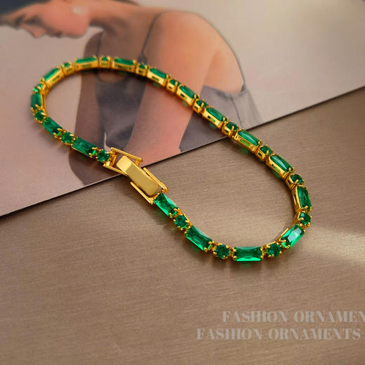 【搭配利器】铜镀真金法式复古绿色锆石手项链PXL 商品图6