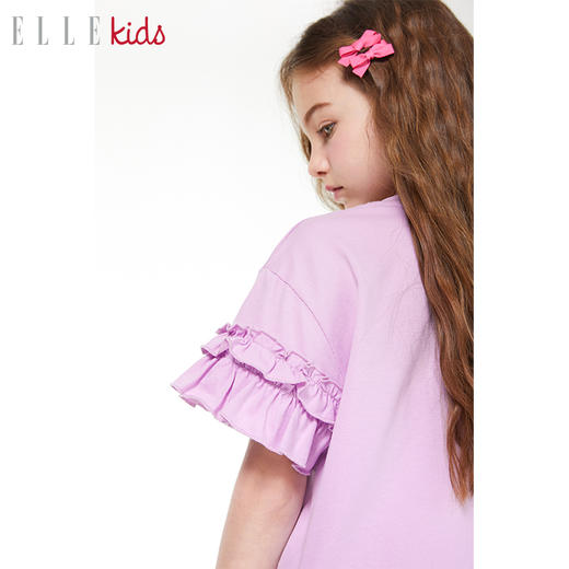 ELLEKIDS 童装 抗菌优棉荷叶袖珠片绣T恤 商品图3