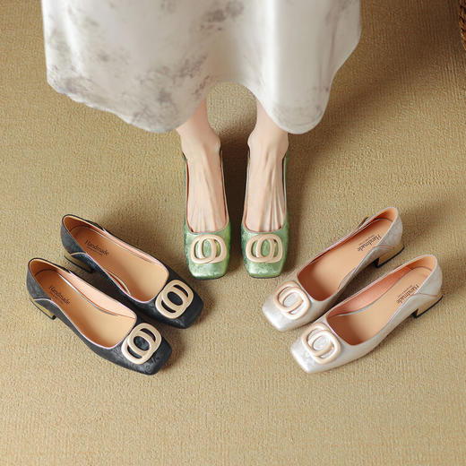 【预售5天】法式优雅方头浅口低跟单鞋，舒适刺绣牛皮浅口女鞋LD&6780 商品图1