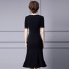 ZL-2296黑色连衣裙高端奢华气质手工钉钻V领包臀鱼尾裙 商品缩略图2