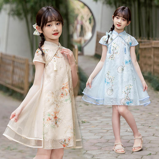 TM-新款女童连衣裙儿童中国风旗袍汉服改良版女孩表演服国潮 商品图0