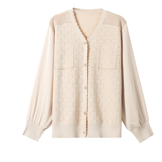 V领长袖针织衫拼接衬衫洋气别致钉珠小衫薄CC-28192 商品图4