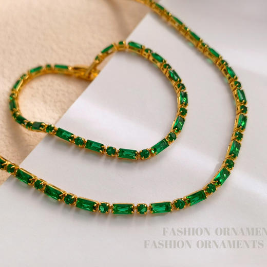 【搭配利器】铜镀真金法式复古绿色锆石手项链PXL 商品图0