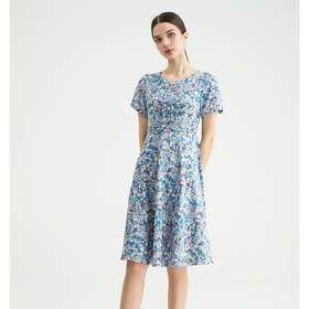 司歌圆领印花碎花连衣裙短袖优雅EA891334X