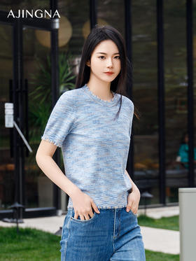 【商场同款】阿菁娜2024春季新款流苏圆领基础款针织衫A29C301010