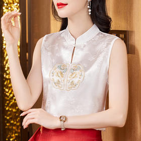 KQL-3312新中式国风刺绣背心女春夏新款大码缎面吊带西装内搭打底上衣