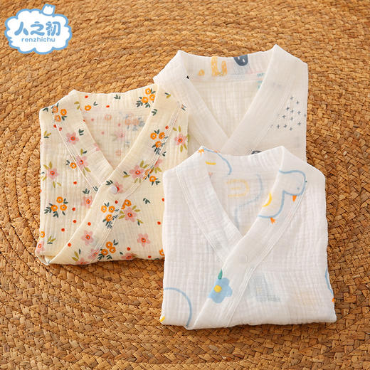 【卡通纱布纯棉连体衣】人之初新生儿纱布哈衣超薄夏季宝宝睡衣家居服和尚服幼儿超萌外出 商品图1