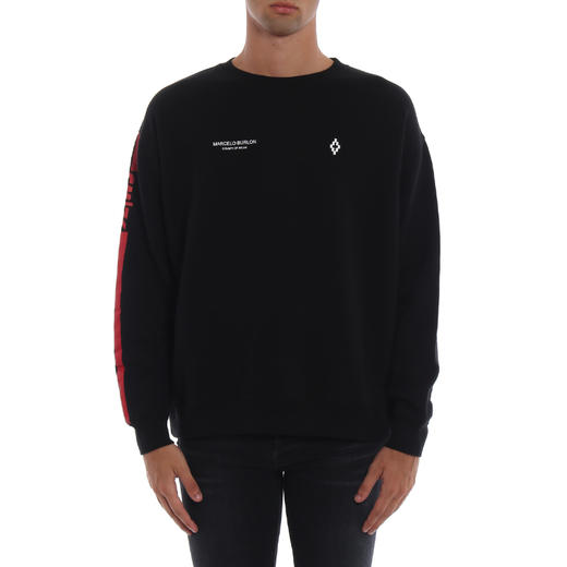 MARCELO BURLON 男士红翅膀徽标印花棉质长袖卫衣 黑色 CMBA047E185060151020 商品图1