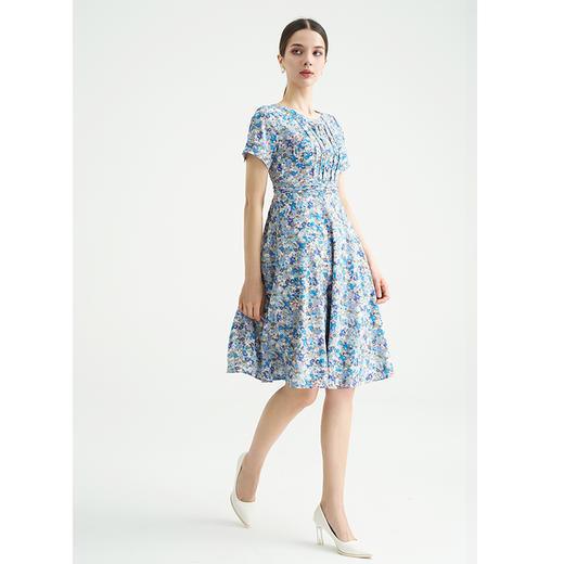 司歌圆领印花碎花连衣裙短袖优雅EA891334X 商品图2