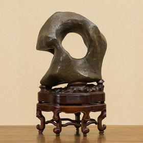 清 灵璧石文房赏石（红木座）