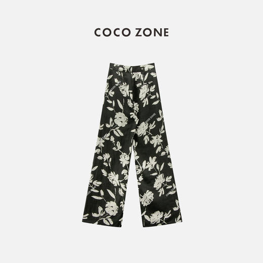 COCO ZONE“花海”夏季时尚高级感印花休闲裤复古显瘦直筒阔腿裤CC1B0957 商品图1