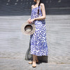 绽放290朵/蓝白折线手绘印花吊带裙海边度假旅游穿搭亚麻连衣裙 商品缩略图0