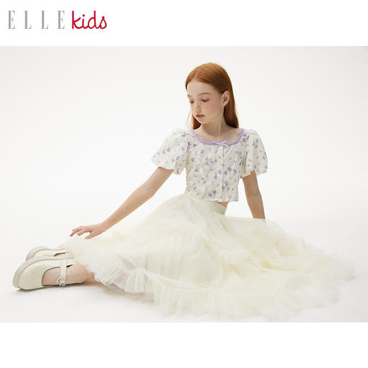 ELLEKIDS 童装 郁金香全棉宫廷风泡泡袖小衫 商品图2