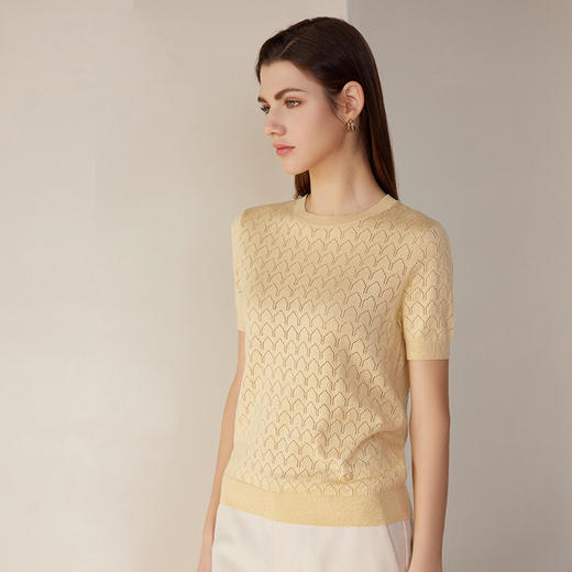 【棉桑蚕丝针织短袖套衫】24年夏季新款黄色时尚百搭针织上衣 商品图2