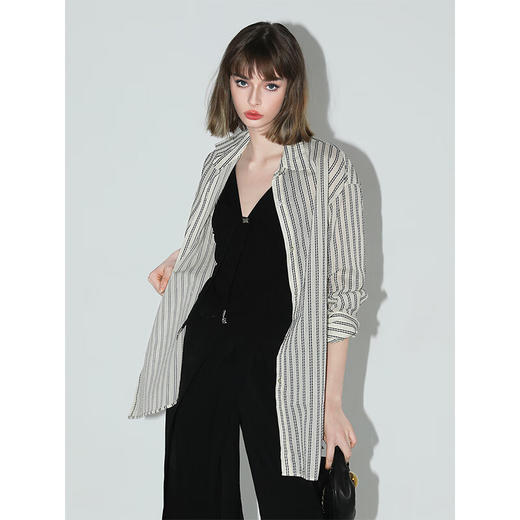 COCOBELLA设计感解构多穿法提花条纹薄衬衫气质遮阳衫SR0032 商品图3